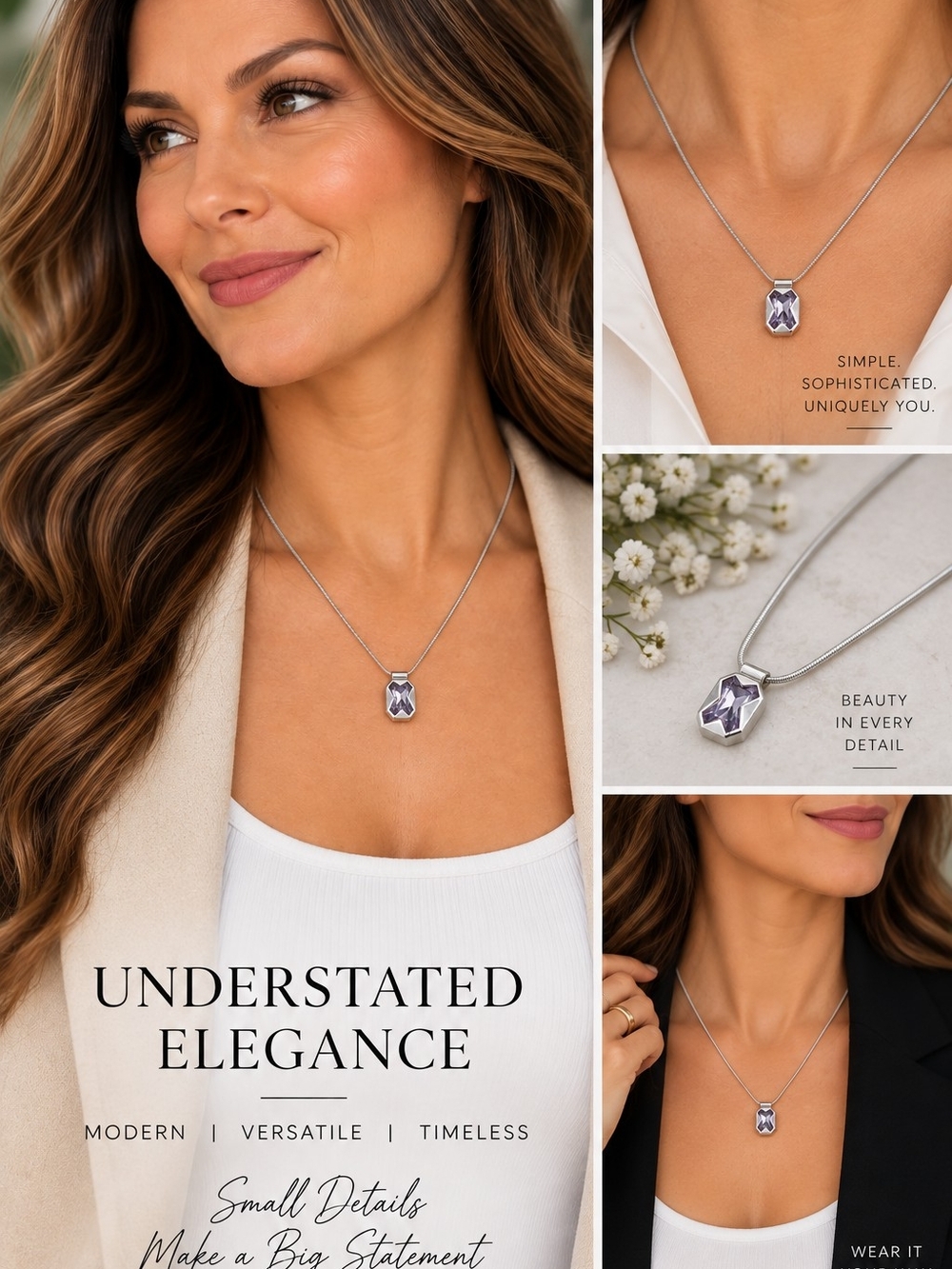 Understated Elegance Purple Pendant Necklace - Women's Jewelry